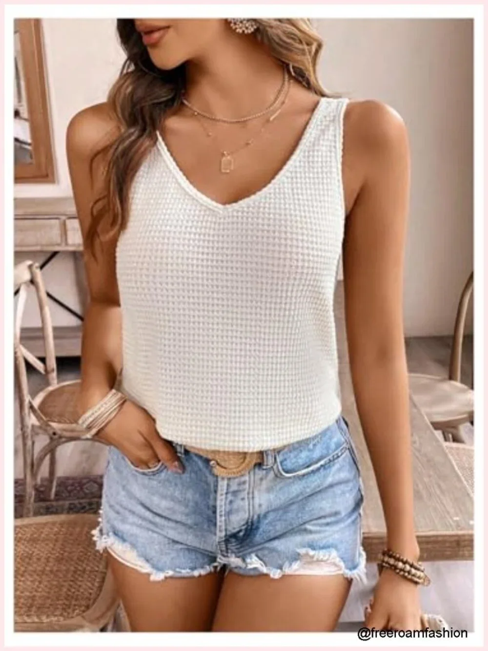 Boho Lace Sleeveless Backless Tank Top Sheer V-Neck Summer Tops